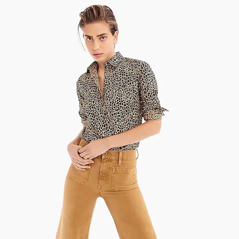 JCREW Slim Stretch Perfect Shirt in Leopard Print - Picture 2 of 5